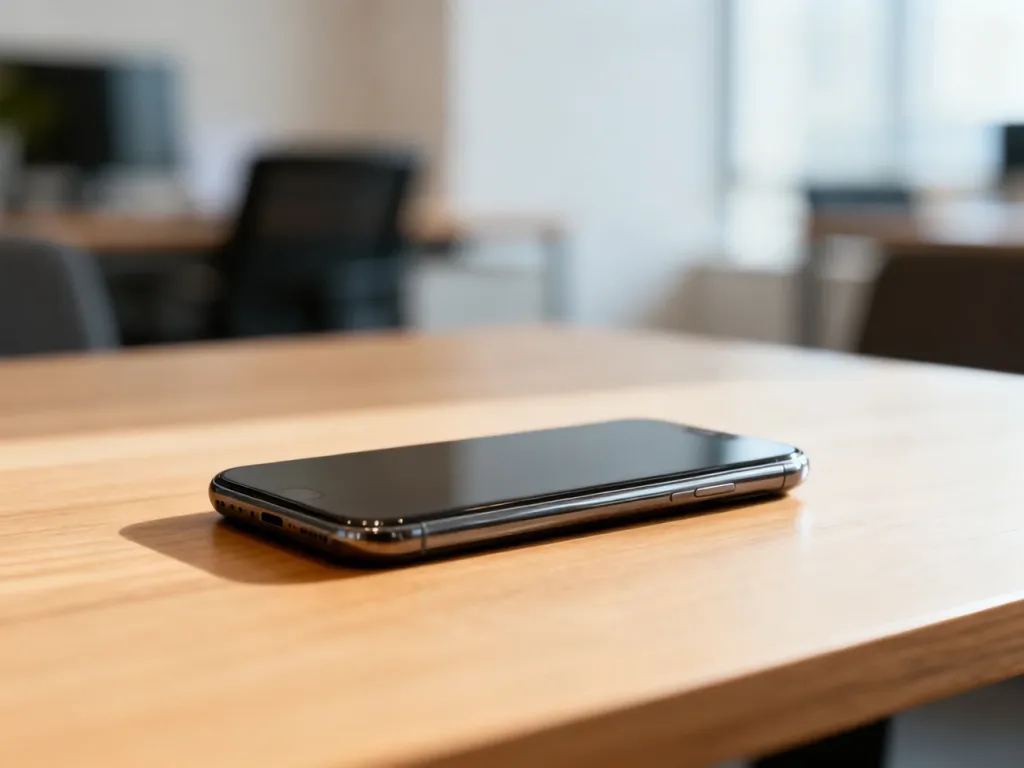 Nowoczesny smartfon na biurku, symbolizujący łatwy kontakt z obsługą klienta Netflix.